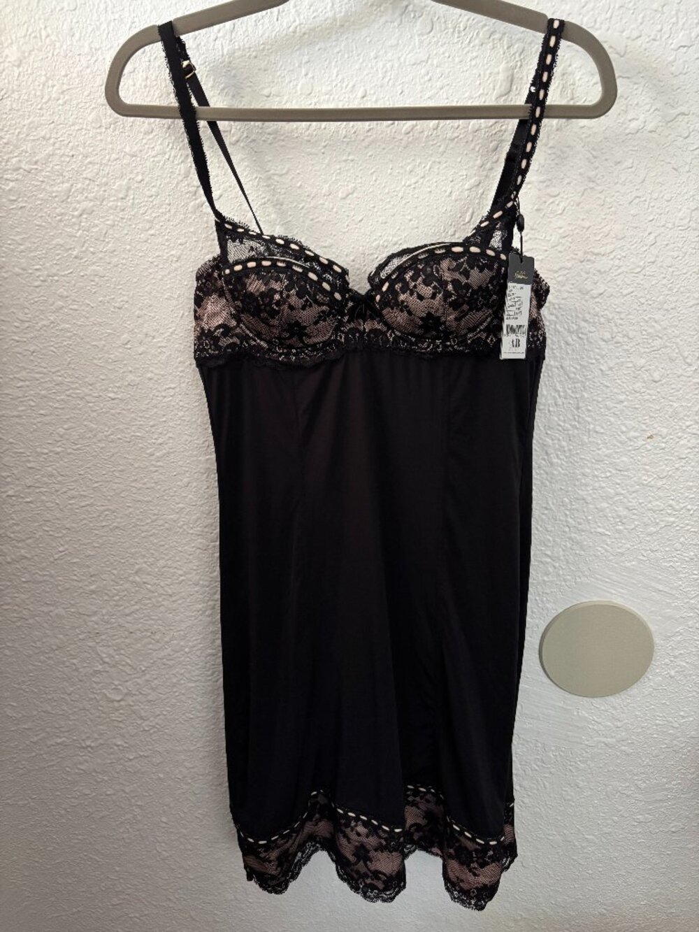 NWT Dita Von Teese 36B Black Lace Underwire Lingerie Chemise Slip Babydoll